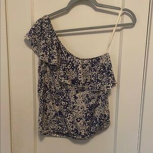 American Eagle XS Blue/Cream One Shoulder blouse